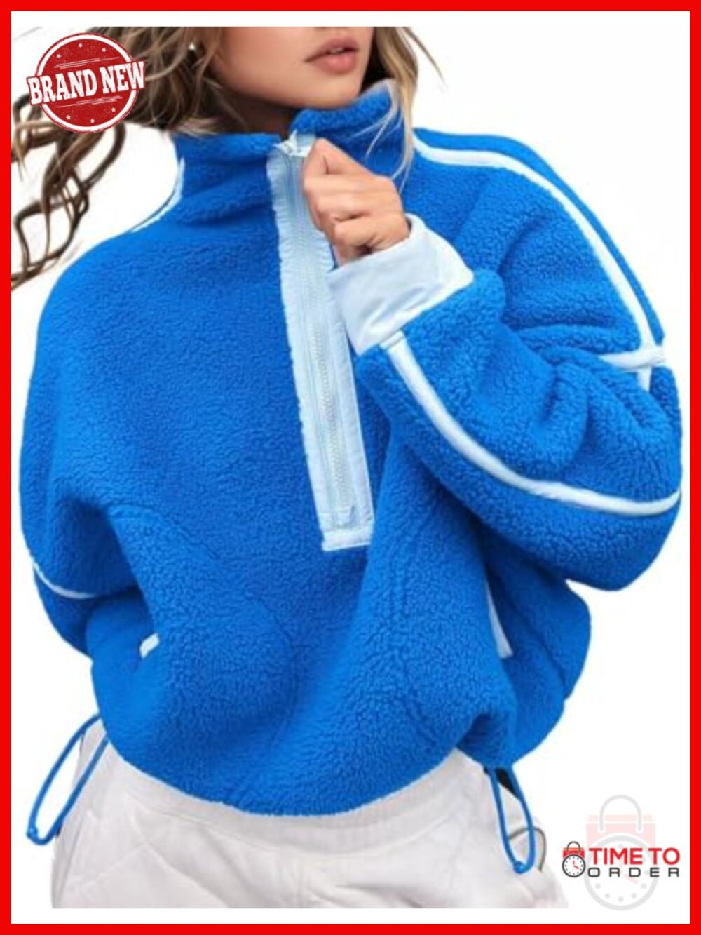 Fleece Half Zip Pullover Sweatshirt Oversized Workout Crop Hoodie with Pocket